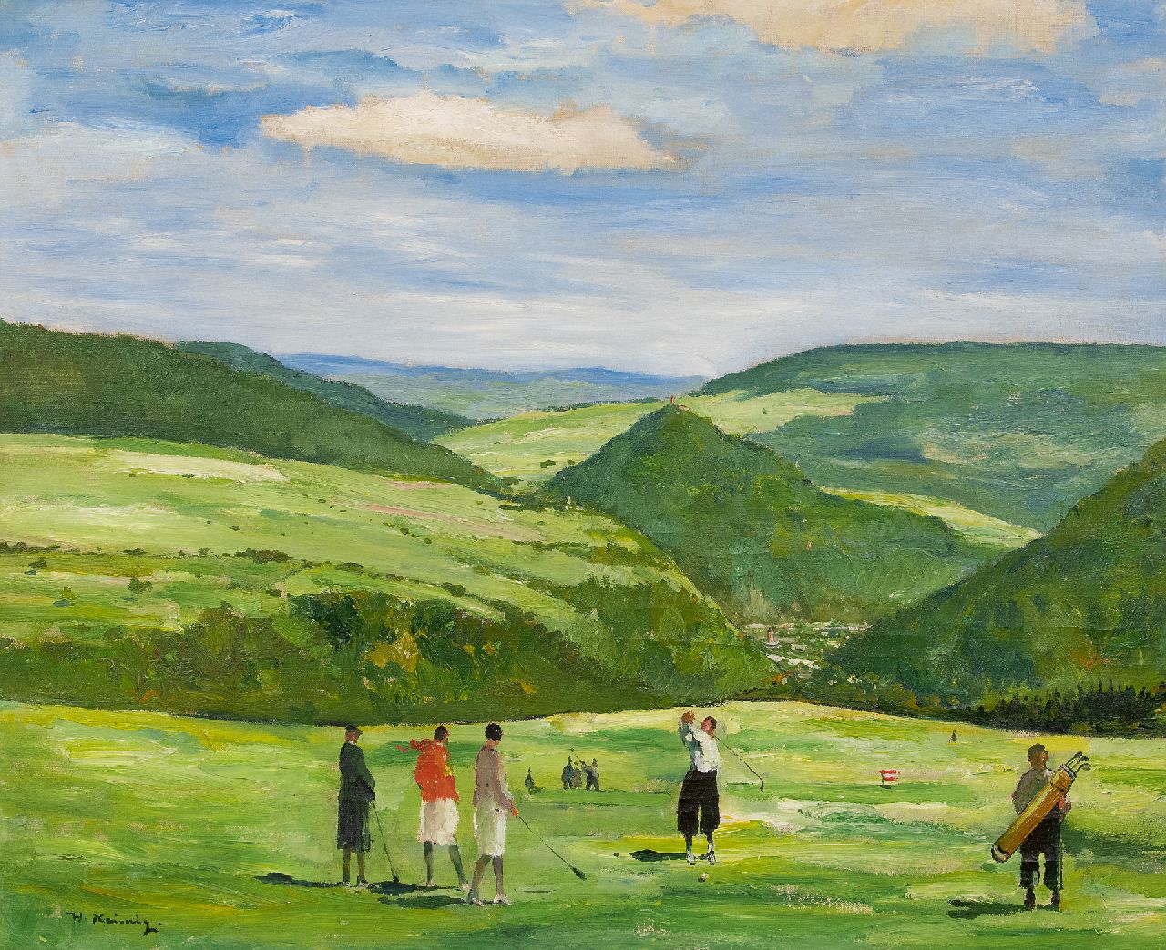 Heimig W.  | Walter Heimig, Golf players, oil on canvas 77.0 x 91.7 cm, signed l.l.