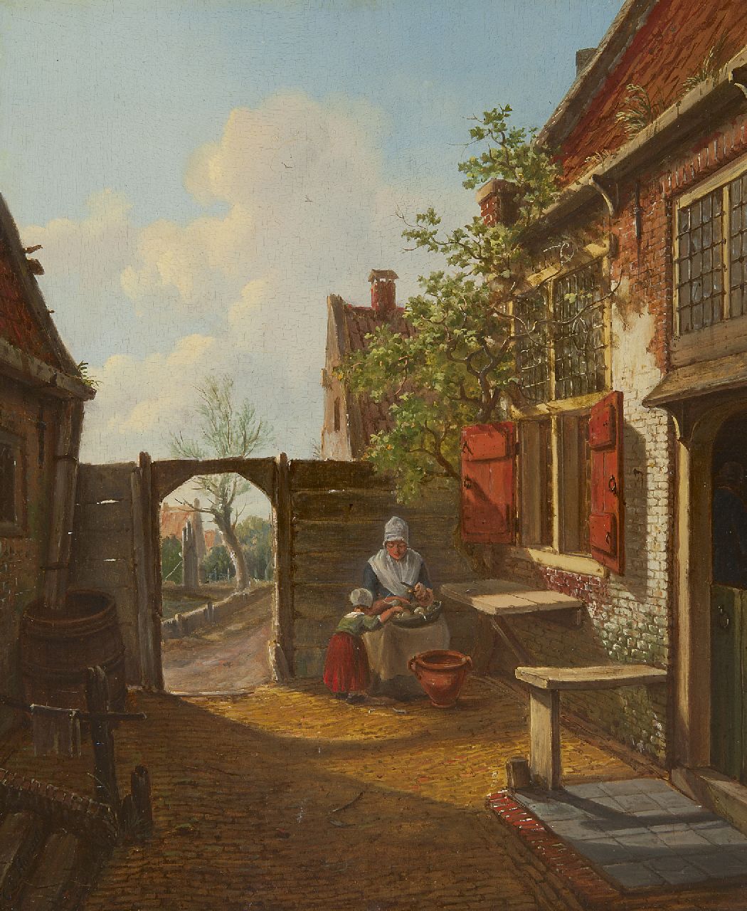 Carel Lodewijk Hansen | A Dutch courtyard, oil on panel, 37.8 x 31.4 cm, signed l.l.