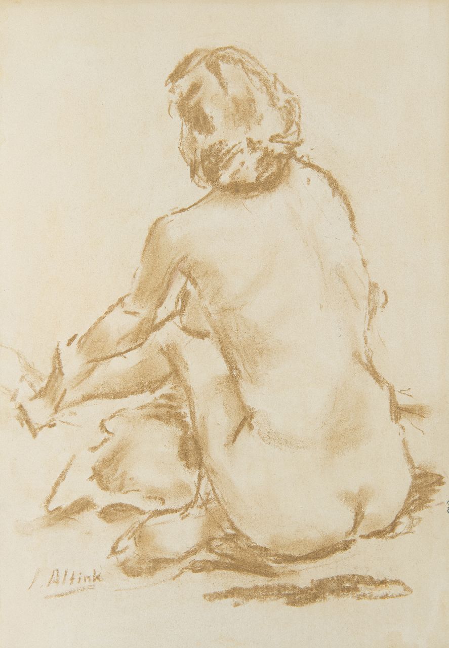 Altink J.  | Jan Altink, Naked seen from the back, chalk on paper 46.0 x 33.0 cm, signed l.l.