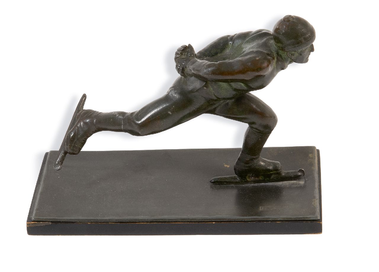 Uher H.  | Hugo Uher, The Skater, bronze 14.5 x 19.5 cm, signed on the base and executed ca. 1930