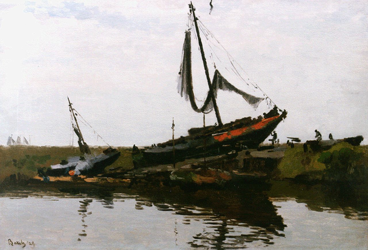 Bakels R.S.  | Reinier Sybrand Bakels, Moored shipping, oil on canvas 43.8 x 62.2 cm, signed l.l. and dated '29