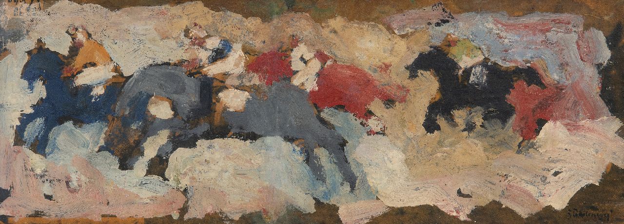 Jan Stekelenburg | Horse race, oil on board, 16.2 x 44.1 cm, signed l.r.