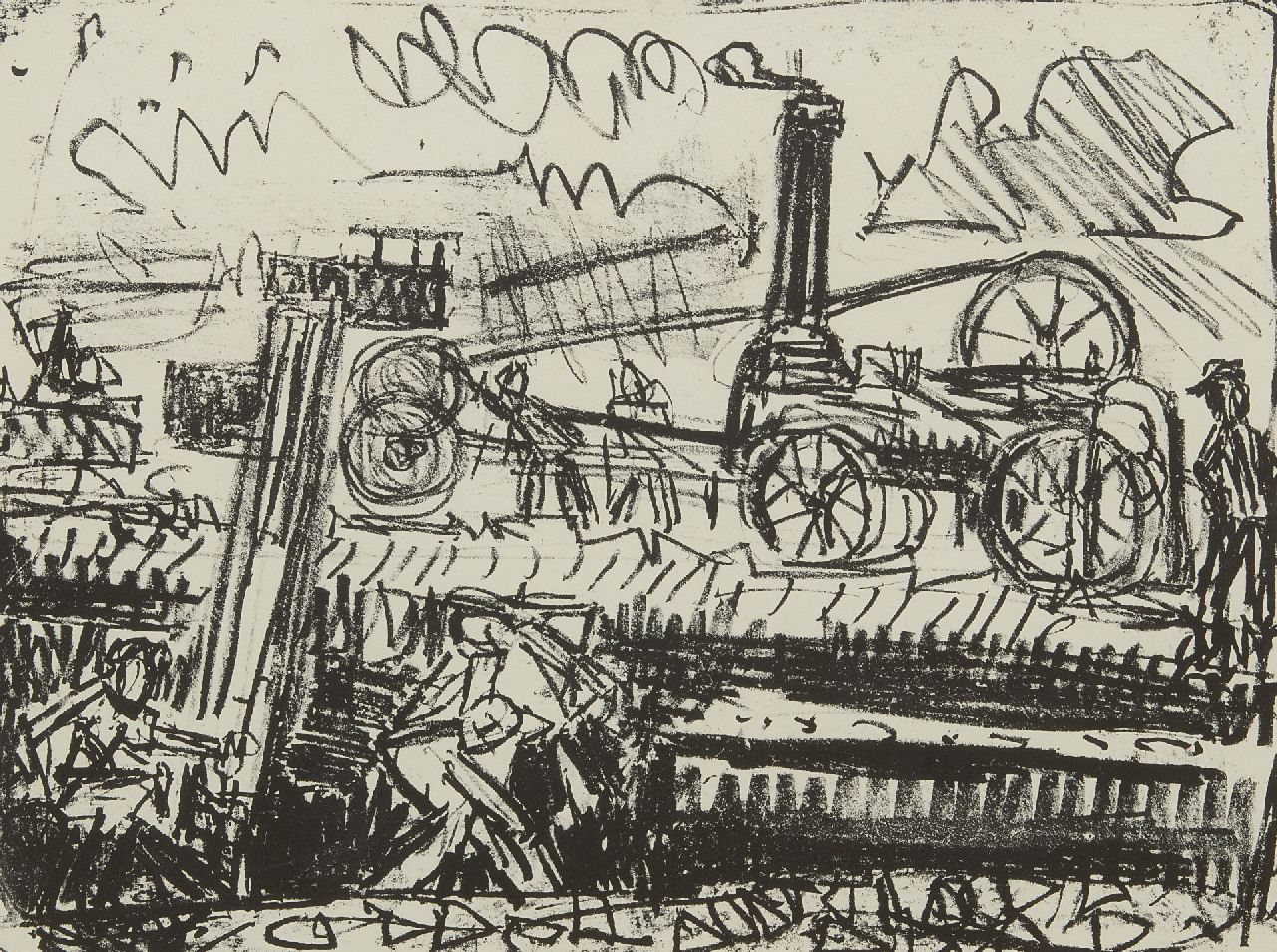 Zee J. van der | Jan van der Zee | Prints and Multiples offered for sale | Harvest machines, lithograph on paper 37.0 x 47.3 cm, signed l.r. (in pencil) and dated (in pencil) '53