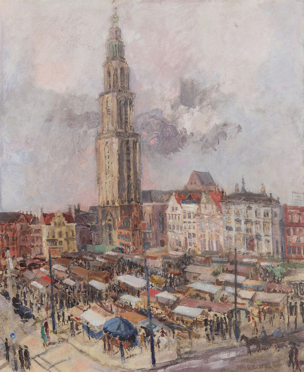 Walrecht B.H.D.  | Bernardus Hermannus David 'Ben' Walrecht, Market Day by the Martinitoren, Groningen, oil on canvas 81.1 x 66.3 cm, signed l.r. and dated '38