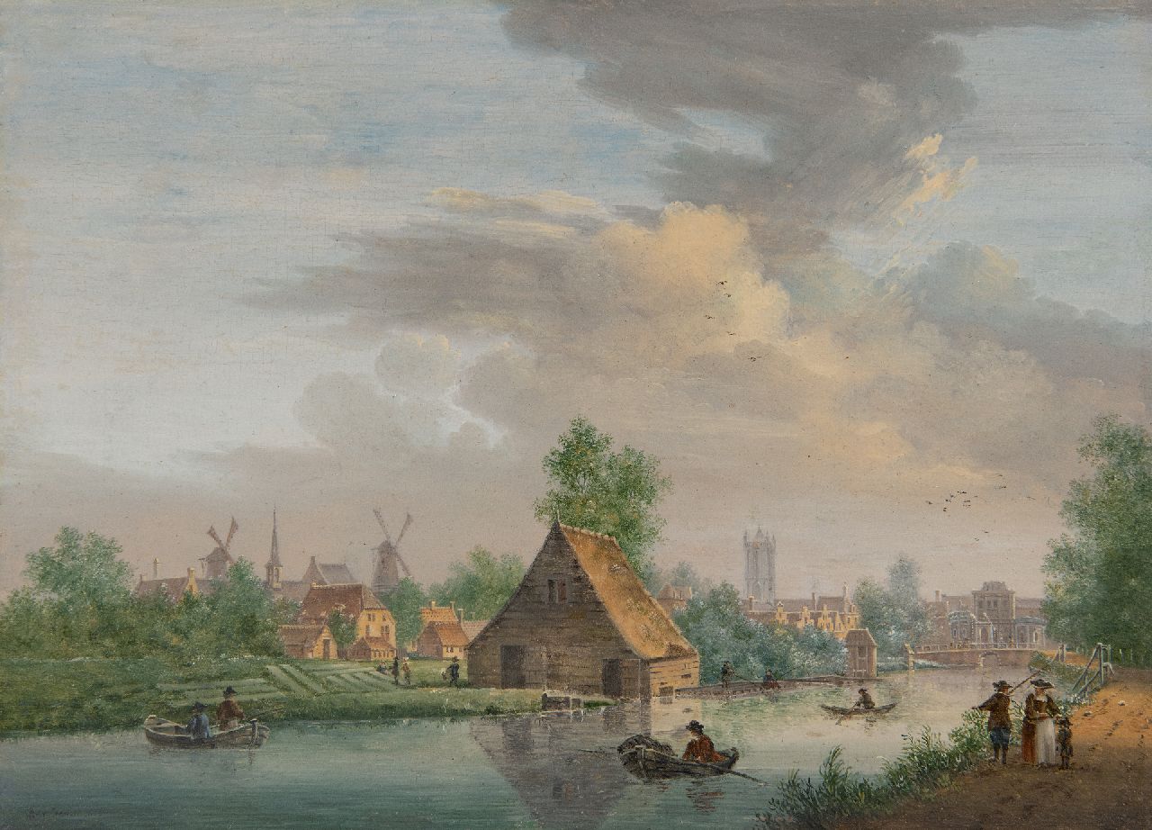 Liender P.J. van | Pieter Jan van Liender, Utrecht seen from the Leidsche Vaart with the Catharijnepoort in the distance, oil on panel 21.0 x 29.0 cm, signed l.r.