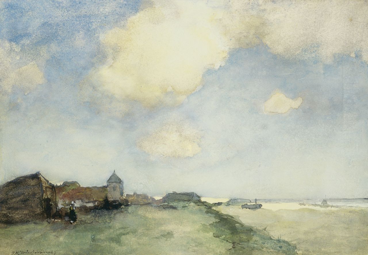 Weissenbruch H.J.  | Hendrik Johannes 'J.H.' Weissenbruch, A coastal scene, watercolour on paper 27.0 x 39.0 cm, signed l.l.