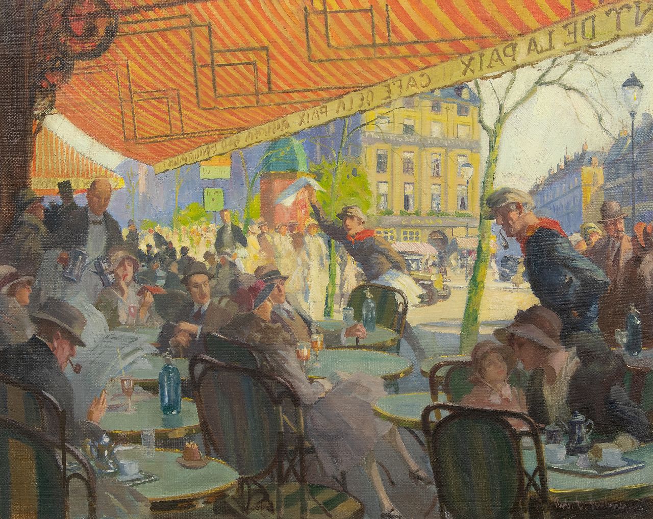 Robert Emil Stübner | The terrace of Café de la Paix on the Place de l'Opéra in Paris, oil on canvas, 60.2 x 75.0 cm, signed l.r.