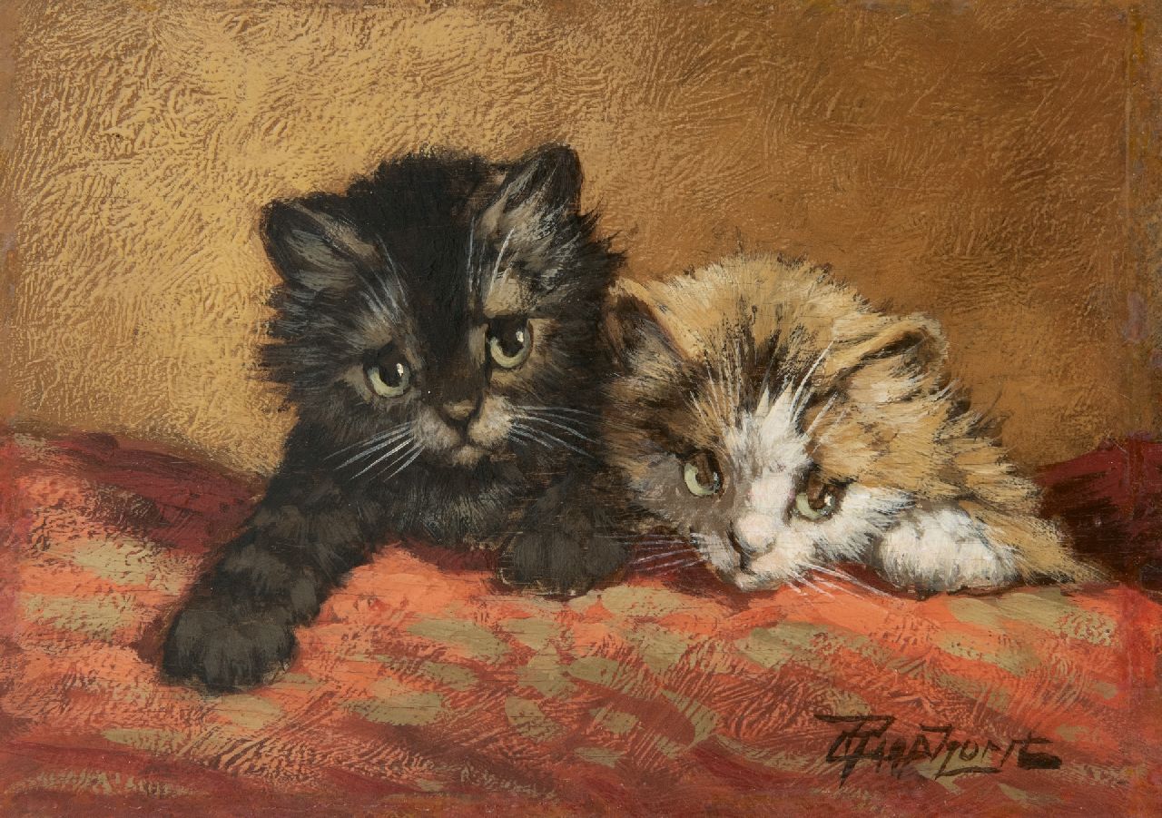 Raaphorst C.  | Cornelis Raaphorst, Two kittens, oil on panel 12.9 x 18.2 cm, signed l.r.