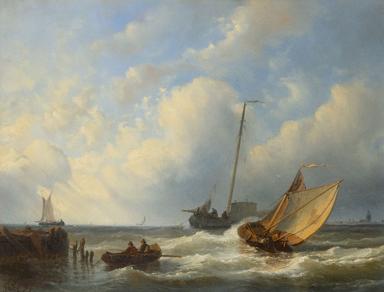 Gijselaar L.J. de | Leonard Johannes de Gijselaar, Shipping off Vlissingen, oil on panel 34.7 x 46.4 cm, signed l.l. and dated 1857