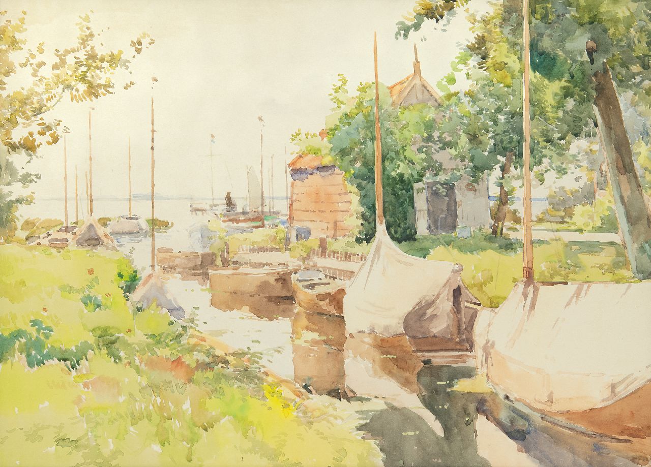 Vreedenburgh C.  | Cornelis Vreedenburgh | Watercolours and drawings offered for sale | Harbour on the Loosdrechtse Plassen, watercolour on paper 43.8 x 59.0 cm