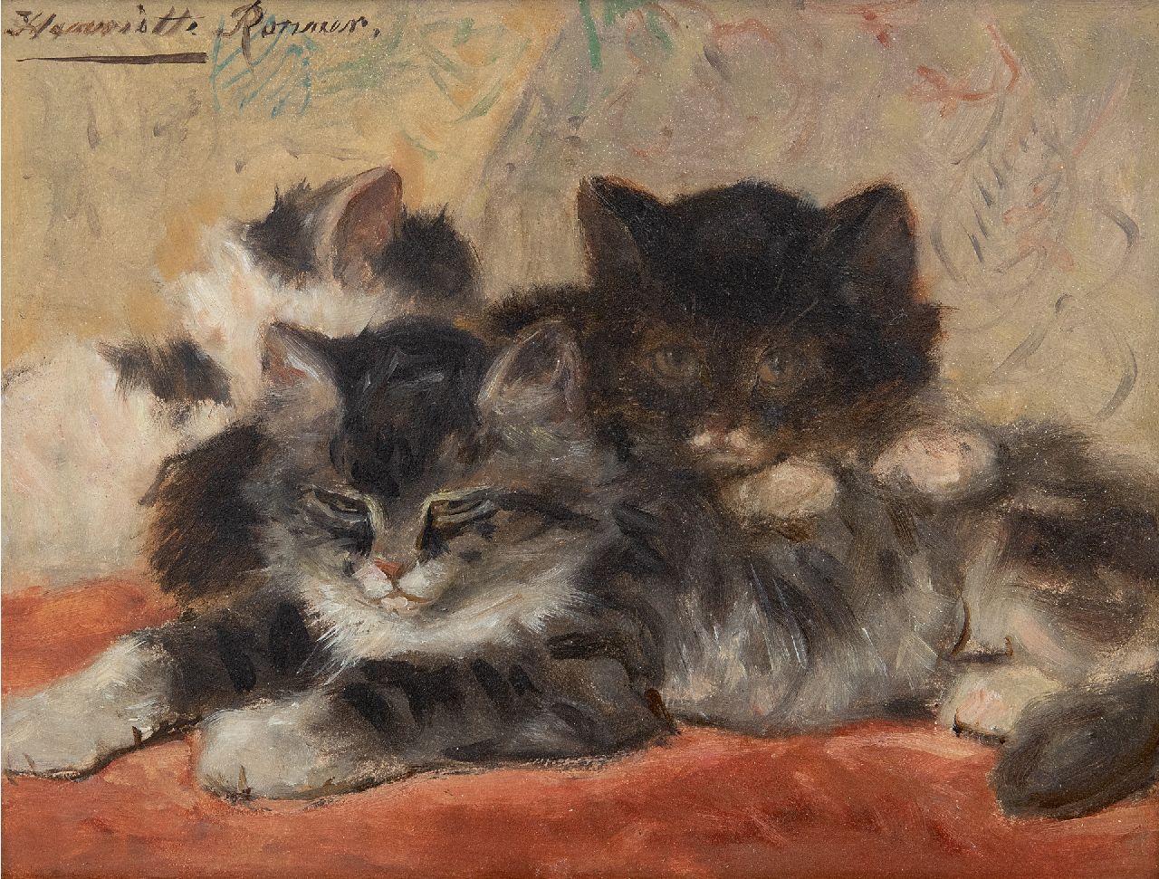 Ronner-Knip H.  | Henriette Ronner-Knip, Dozing kittens, oil on panel 19.0 x 24.5 cm, signed u.l.