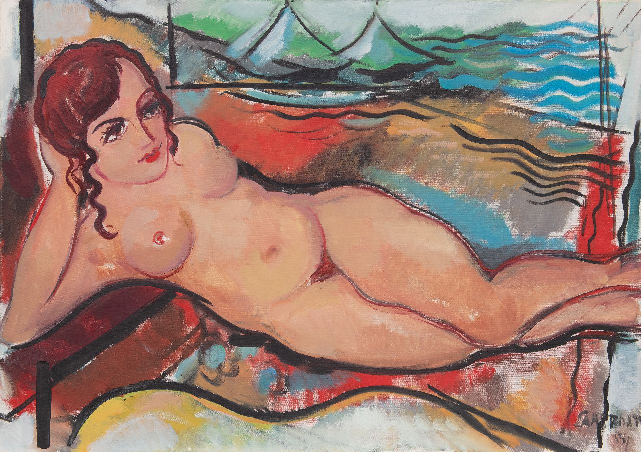 Louis Saalborn | Reclining nude, oil on canvas, 70.1 x 99.6 cm, signed l.r. and dated '54