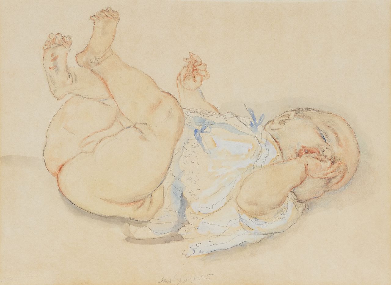 Sluijters J.C.B.  | Johannes Carolus Bernardus 'Jan' Sluijters | Watercolours and drawings offered for sale | Baby, sucking on a thumb, pencil, coloured pencil, watercolour and gouache on paper 34.3 x 46.3 cm, signed l.c.