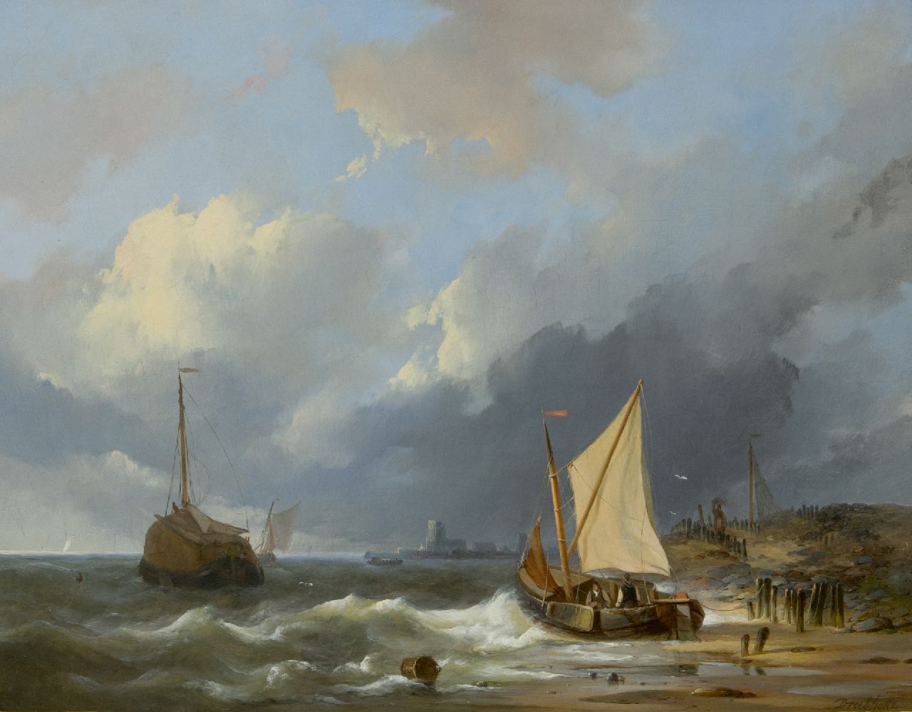 Dreibholtz C.L.W.  | Christiaan Lodewijk Willem Dreibholtz | Paintings offered for sale | Ships on the Zuiderzee, oil on panel 41.2 x 52.8 cm, signed l.r.