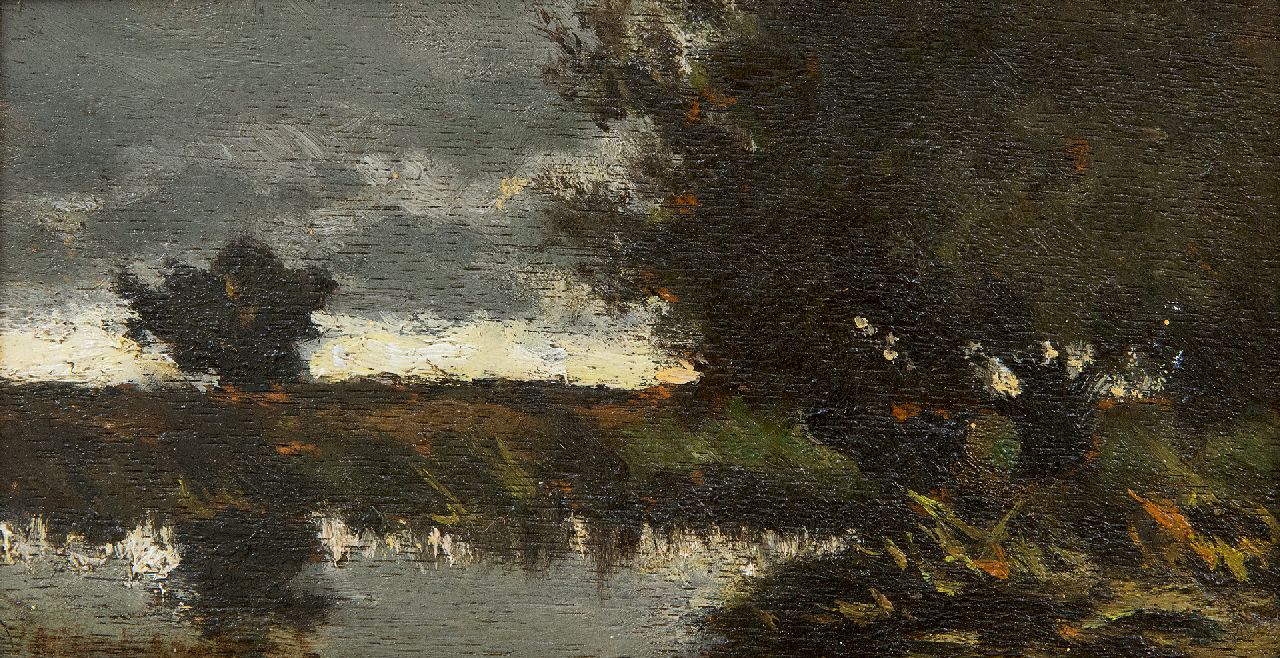 Weissenbruch H.J.  | Hendrik Johannes 'J.H.' Weissenbruch, A polder landschape, oil on panel 9.8 x 18.5 cm, signed l.l.