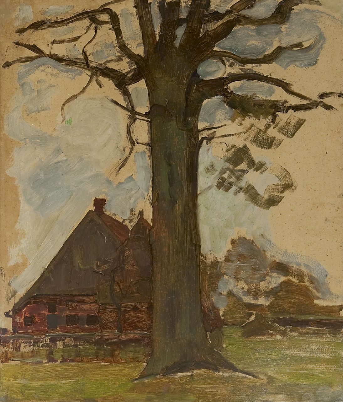 Mondriaan P.C.  | Pieter Cornelis 'Piet' Mondriaan | Paintings offered for sale | Farm with tree, oil on board laid down on panel 75.5 x 64.0 cm, painted circa 1906-1907