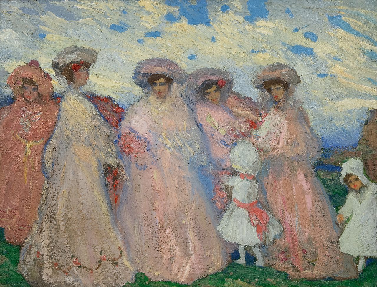 Alfredo Ramos Martinez | Ladies in a landscape, oil on panel, 41.5 x 52.5 cm, signed l.l. and painted ca. 1905