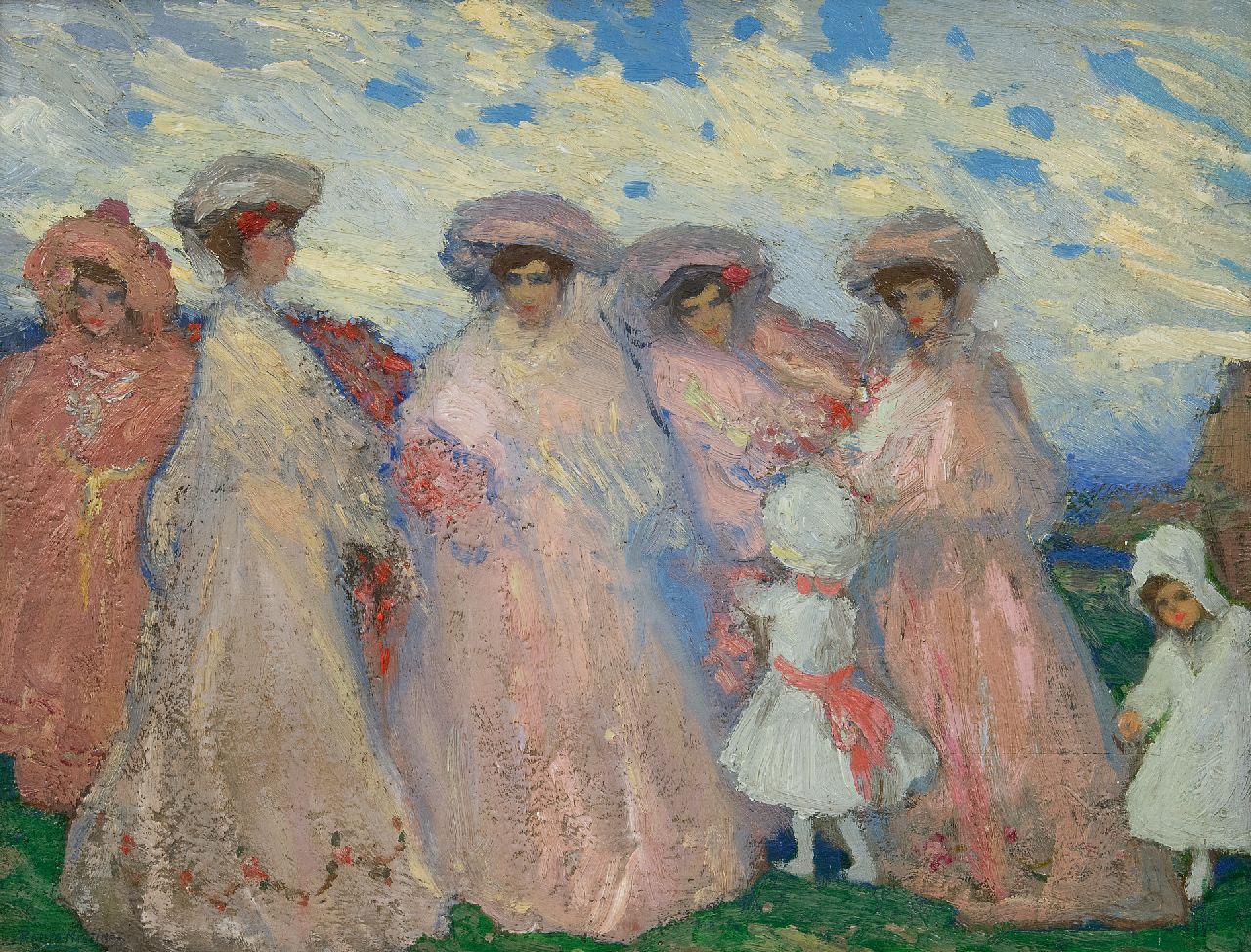 Ramos Martinez A.  | Alfredo Ramos Martinez | Paintings offered for sale | Ladies in a landscape, oil on panel 41.5 x 52.5 cm, signed l.l. and to be dated ca. 1905