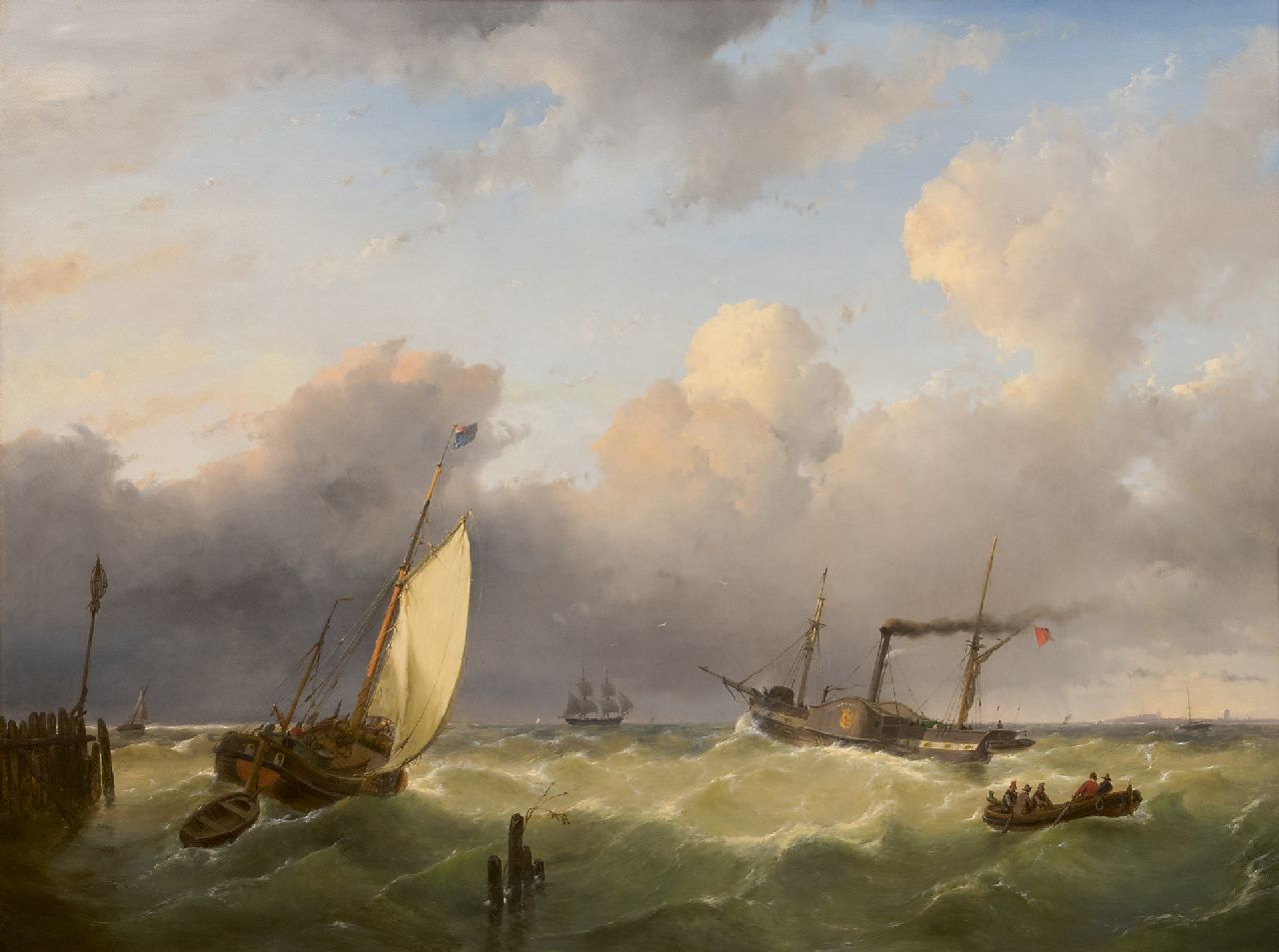 Schelfhout A.  | Andreas Schelfhout | Paintings offered for sale | Sailing vessels and a steamer on open water, oil on panel 67.6 x 90.6 cm, signed l.l. and dated 1845