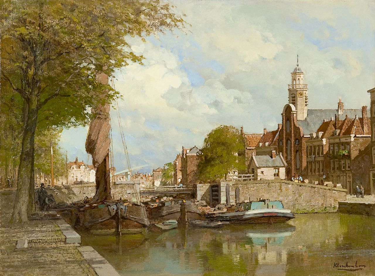 Klinkenberg J.C.K.  | Johannes Christiaan Karel Klinkenberg, A view of Voorhaven in Delfshaven in summer, Rotterdam, oil on canvas 39.8 x 53.4 cm, signed l.r.