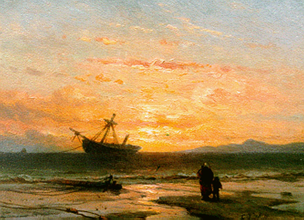 Hoffmann G.J.  | Georges Johannes Hoffmann, Shipwreck, oil on panel 14.6 x 19.2 cm, signed l.r.