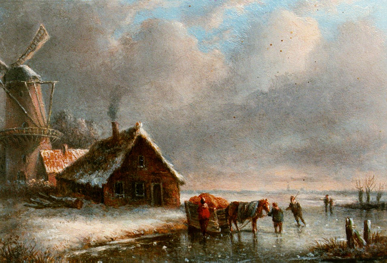 Adrianus Cornelis Slingerland | A winter landscape with a horse-sledge, oil on panel, 12.6 x 17.6 cm, signed l.l. with initials
