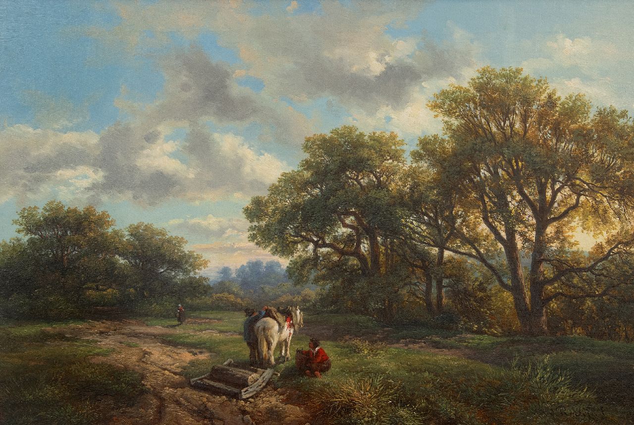 Roelofs W.  | Willem Roelofs, Along the forest edge, oil on canvas 48.4 x 69.0 cm, signed l.r. and painted ca. 1850