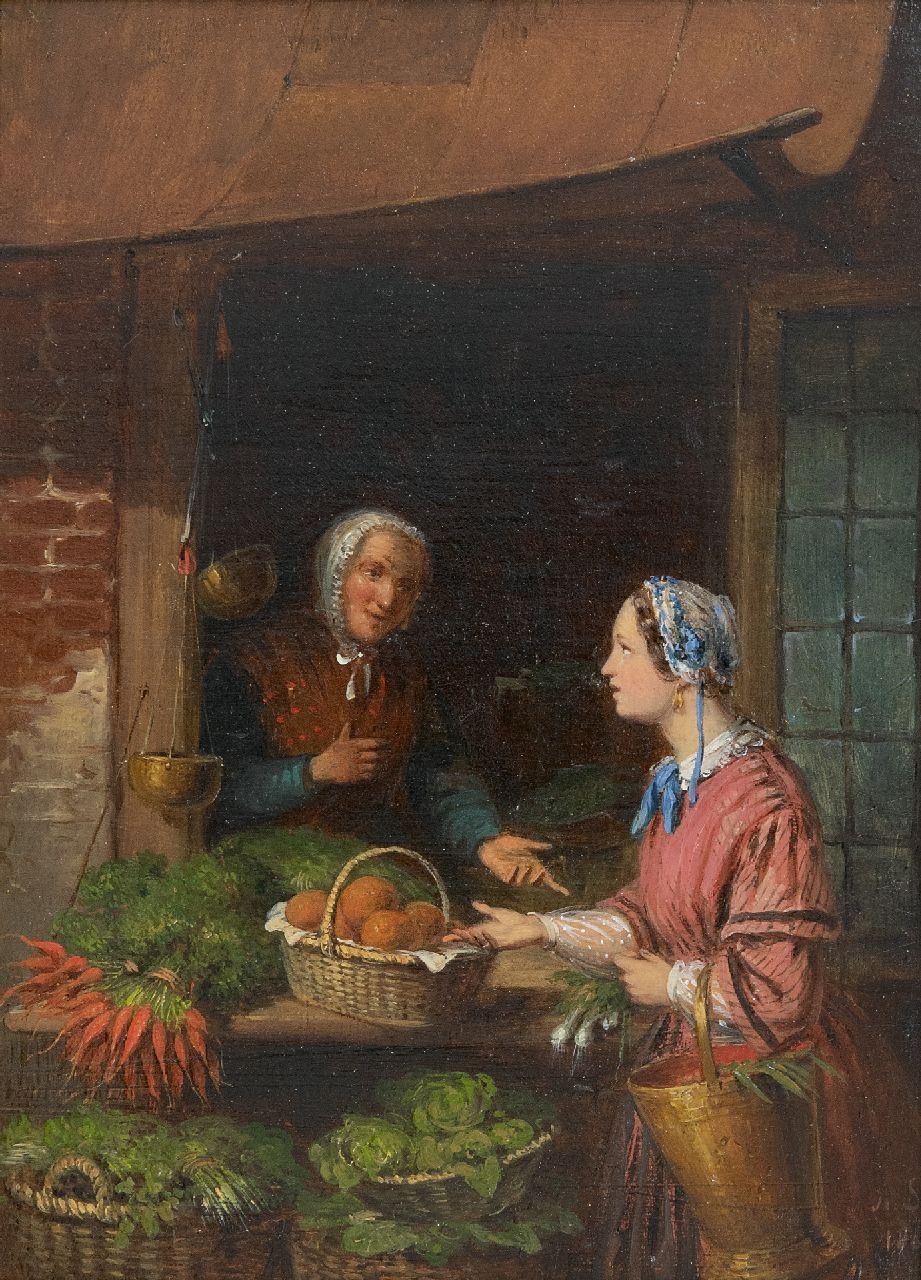 Scheerboom A.  | Andries Scheerboom | Paintings offered for sale | The vegetable seller, oil on panel 34.4 x 25.9 cm, signed l.r. with initials and dated 1861