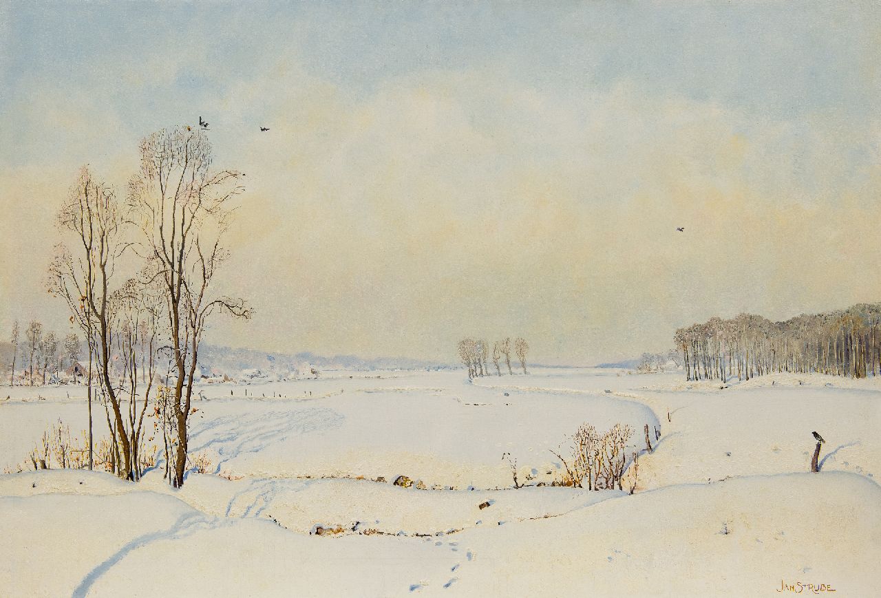 Strube J.H.  | Johan Hendrik 'Jan' Strube, The 'Markdal' near Breda in the snow, oil on panel 70.0 x 102.0 cm, signed l.r.