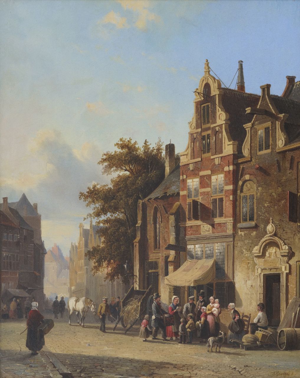 Eversen A.  | Adrianus Eversen, A street scene with musician, oil on panel 49.5 x 40.4 cm, signed l.r. and painted ca. 1848-1850