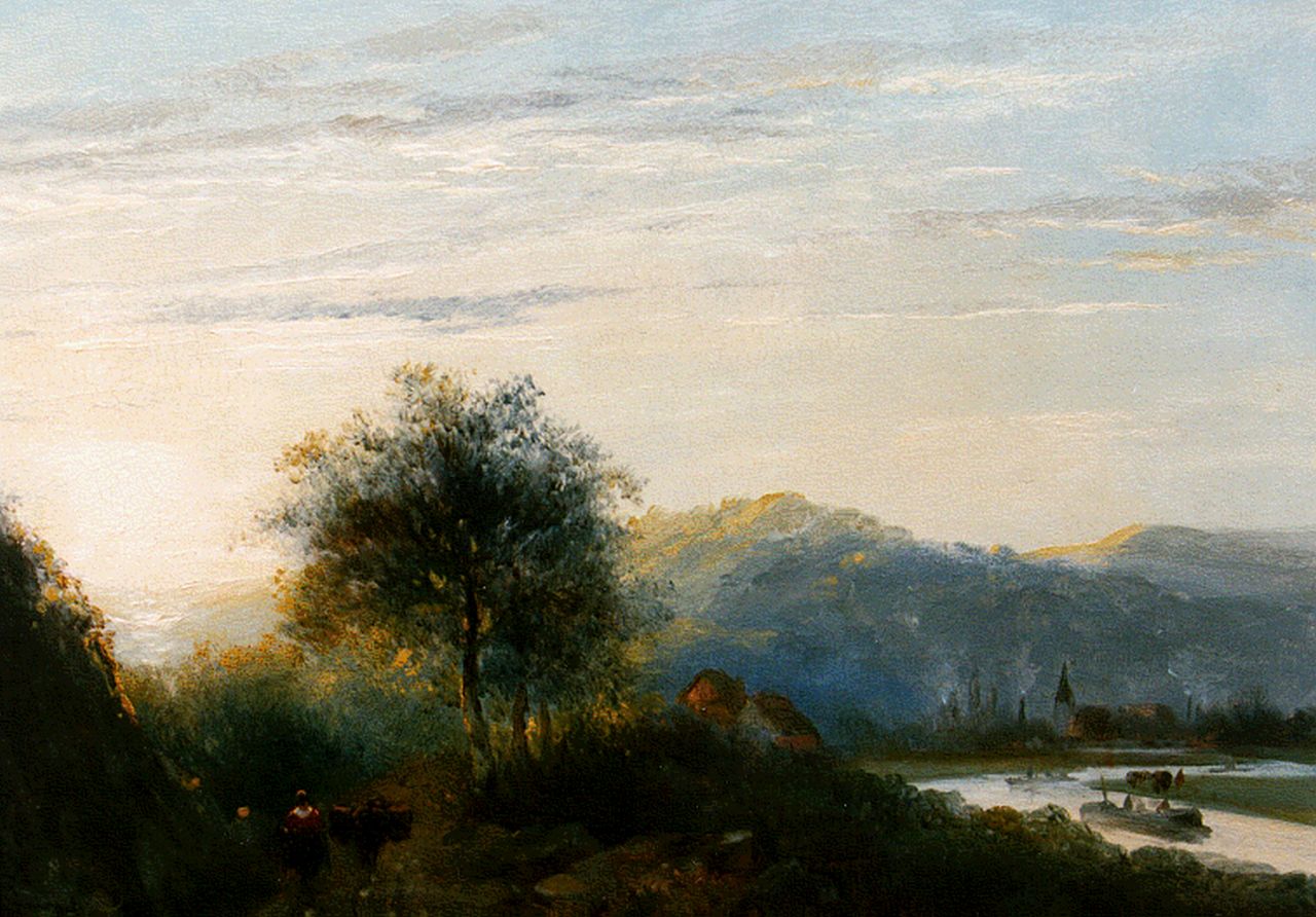Wayen Pieterszen A. van der | Abraham van der Wayen Pieterszen, Traveller in a river landscape, oil on panel 21.4 x 27.7 cm, signed l.l. with monogram