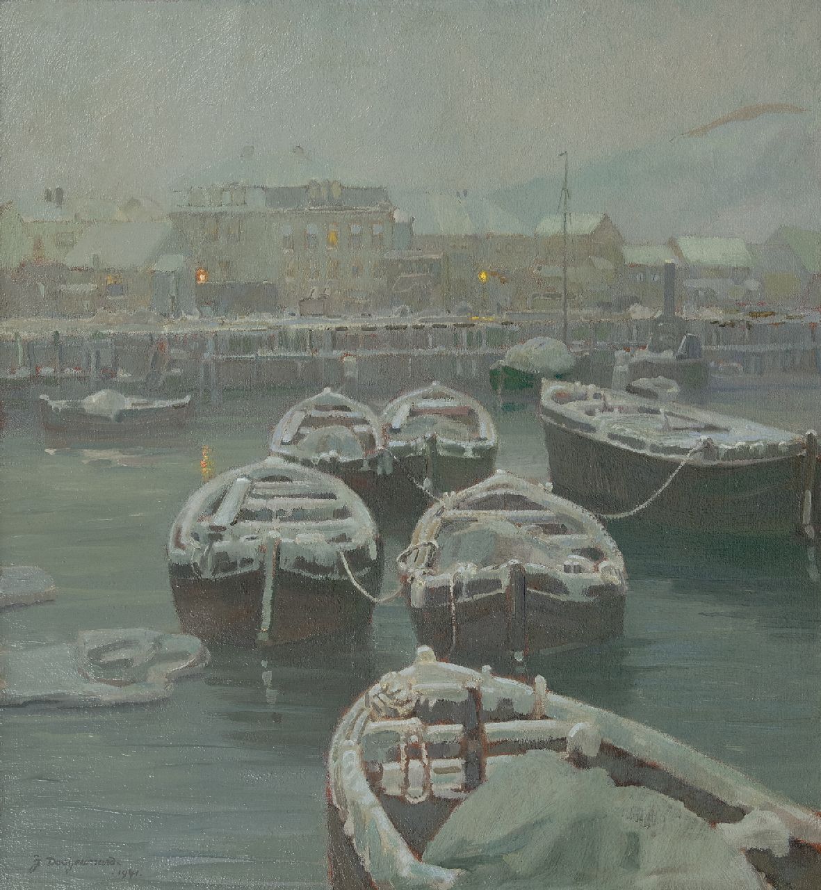 Dooijewaard J.  | Jacob 'Jaap' Dooijewaard | Paintings offered for sale | A view of Elvehavn, Trondheim, oil on canvas 61.1 x 56.5 cm, signed l.l. and with initials on the reverse and dated on the stretcher 1941