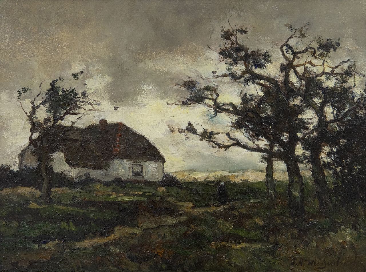 Weissenbruch H.J.  | Hendrik Johannes 'J.H.' Weissenbruch, Landscape with farmhouse near Dekkersduin, The Hague, oil on paper laid down on panel 23.2 x 31.1 cm, signed l.r.
