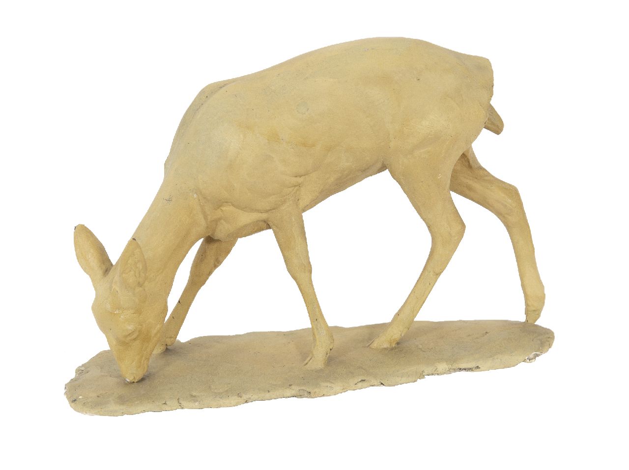 Pallenberg J.F.  | Josef Franz Pallenberg, Grazing deer, plaster 20.5 x 30.0 cm, signed on the base