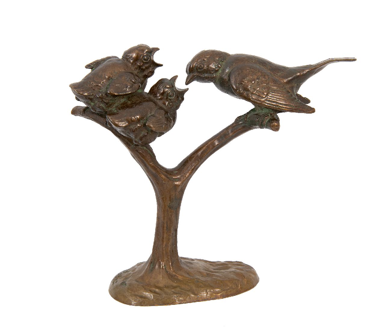 Robra W.C.  | Wilhelm Carl Robra, Mother bird with young, bronze 16.5 x 18.0 cm, signed on the base