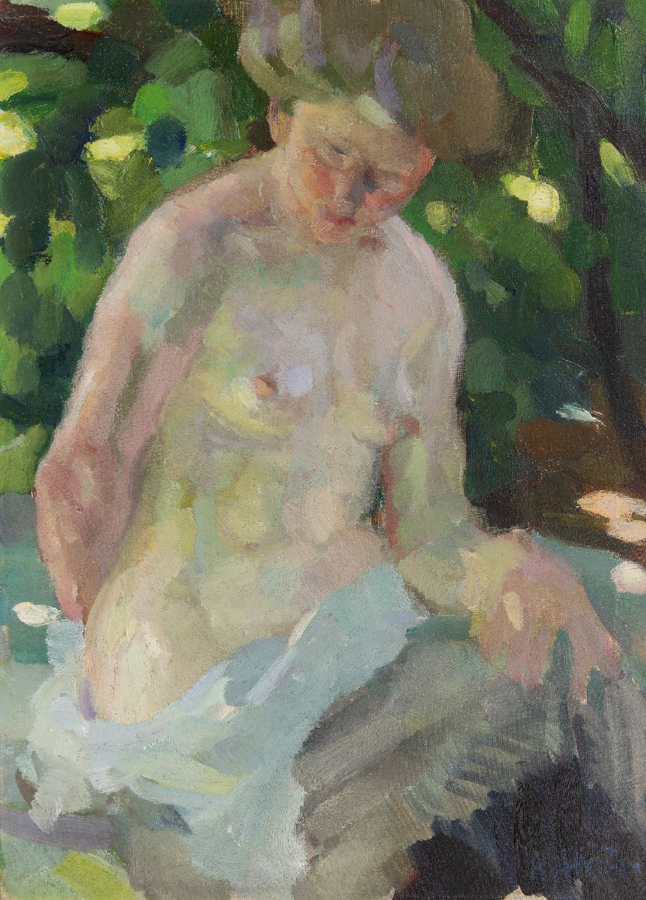 Höfer A.  | Adolf Höfer, Female nude, oil on canvas 65.7 x 47.2 cm, signed l.r.