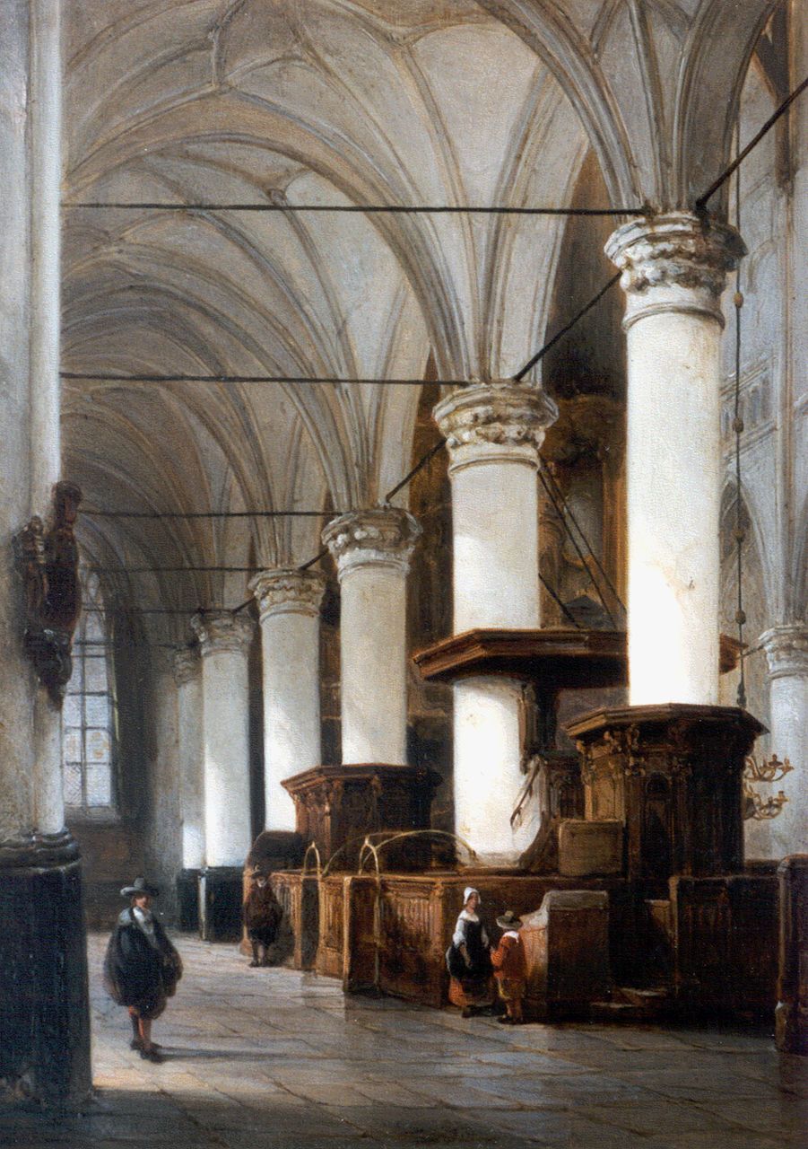 Waldorp A.  | Antonie Waldorp, The interior of the Grote Kerk, Alkmaar, oil on panel 39.0 x 29.5 cm, signed l.l. and dated 1845