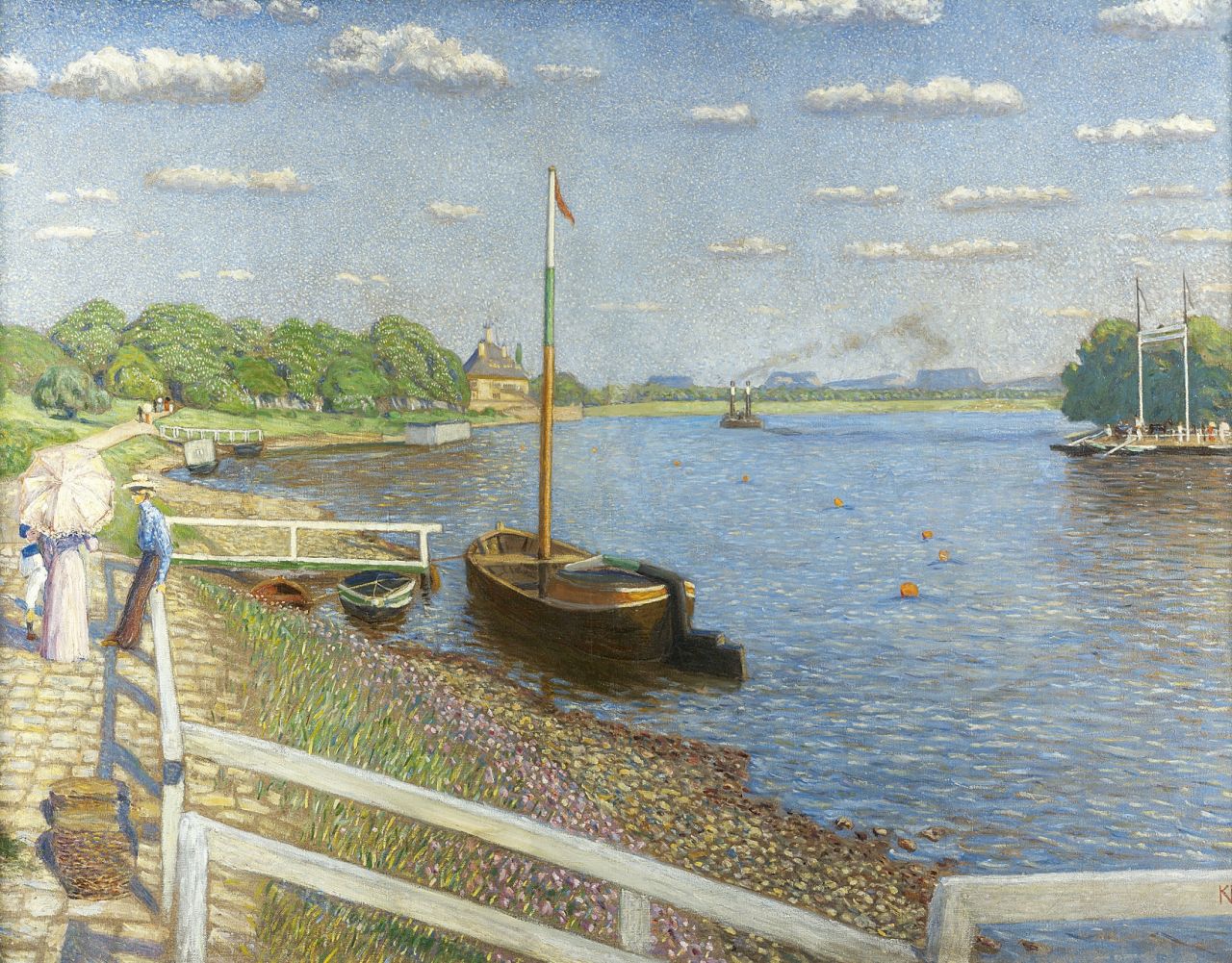 Niehaus K.  | Kasper Niehaus, Sunday along the river, oil on canvas 109.2 x 140.0 cm, signed with monogram l.r. and dated '09