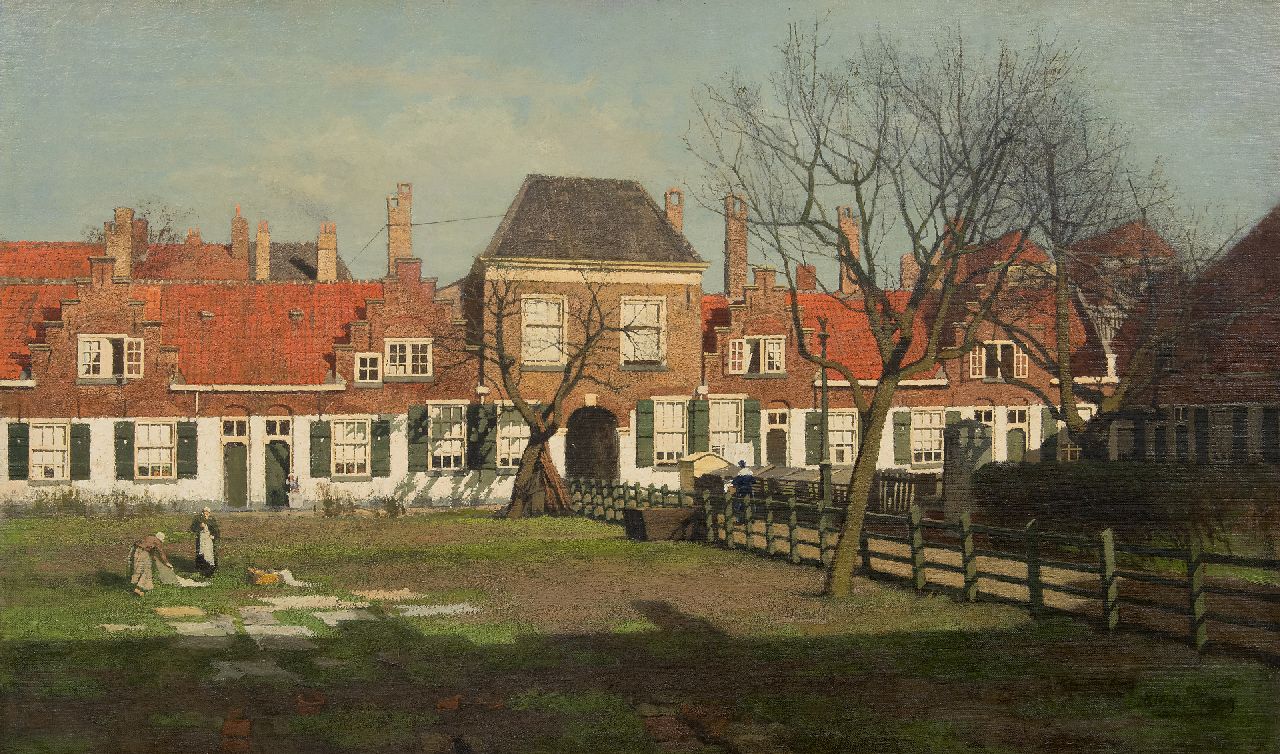 Klinkenberg J.C.K.  | Johannes Christiaan Karel Klinkenberg | Paintings offered for sale | The Heilige Geesthofje on the Paviljoensgracht, The Hague, oil on canvas 60.6 x 100.7 cm, signed l.r. (twice)