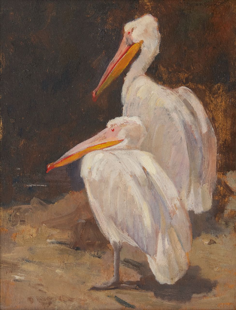 Cornelis Jan Mension | Two pelicans, oil on panel, 36.5 x 27.2 cm, signed u.r.