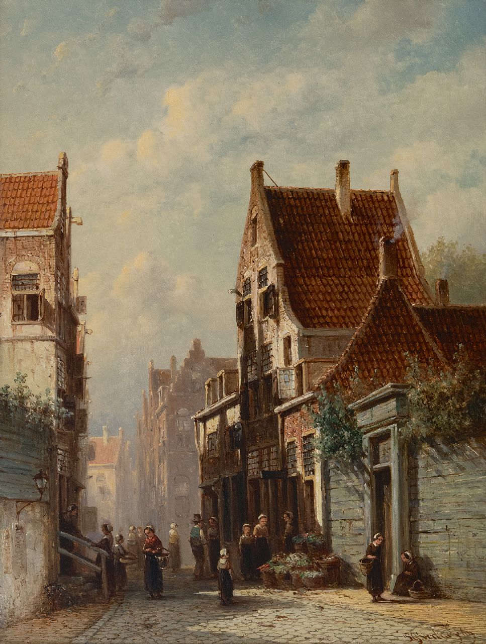 Vertin P.G.  | Petrus Gerardus Vertin | Paintings offered for sale | A sunny street with vegetable shed, oil on panel 41.1 x 31.6 cm, signed l.r. and dated '69