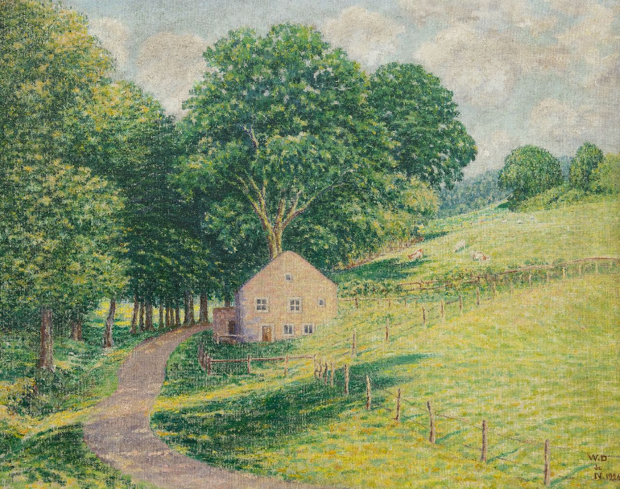 Degouve de Nuncques W.  | William Degouve de Nuncques | Paintings offered for sale | Landscape with farm in the Ardennes, oil on canvas 63.9 x 80.8 cm, signed l.r. with monogram and dated 1926