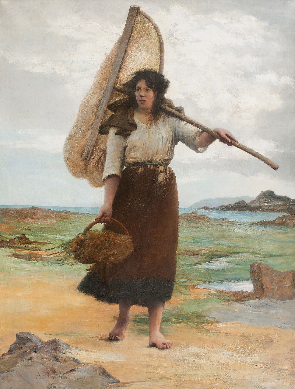 Delobbe F.A.  | François-Alfred Delobbe | Paintings offered for sale | Fisher girl, oil on canvas 248.0 x 191.0 cm, signed l.r.