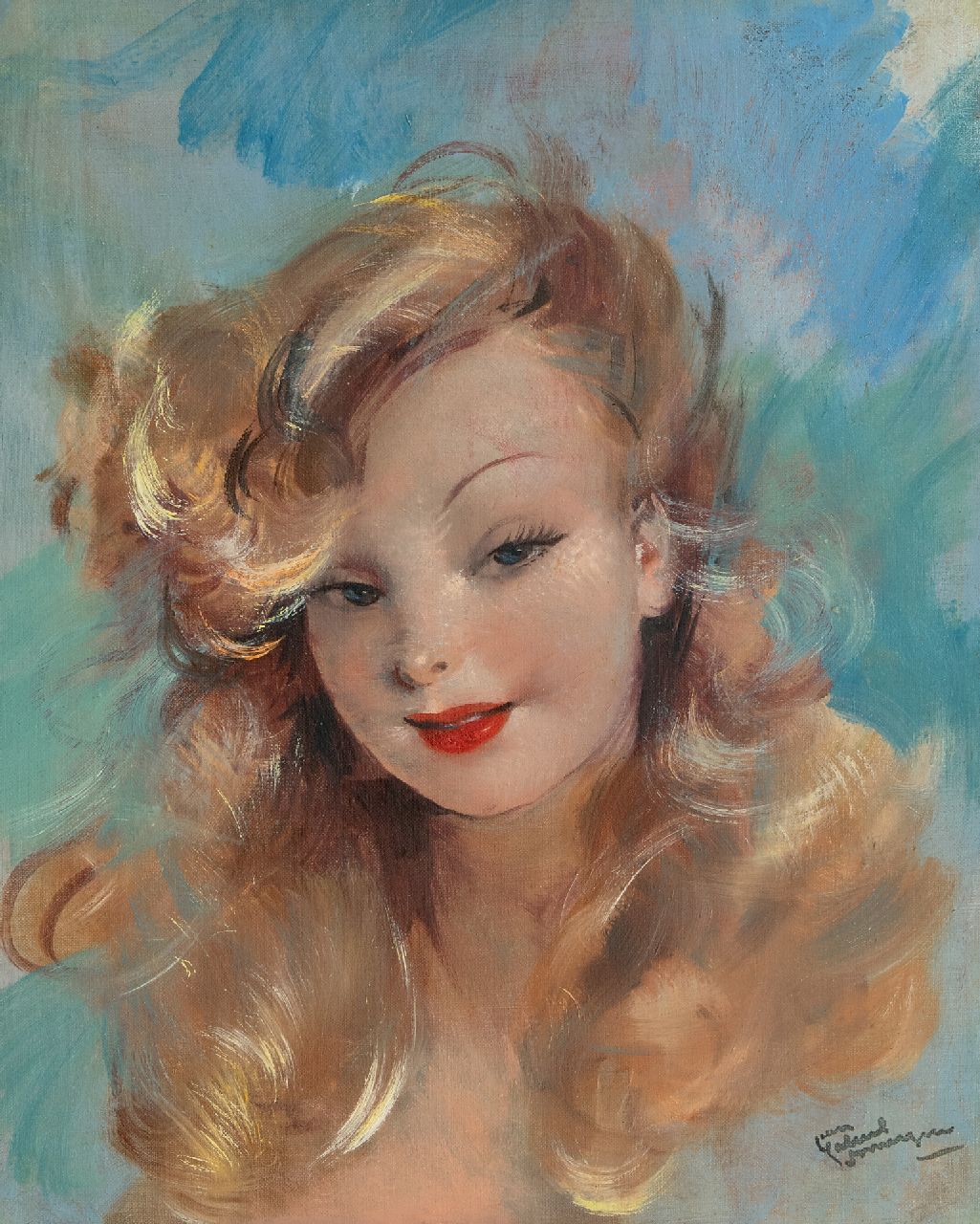 Domergue J.G.  | Jean-Gabriel Domergue | Paintings offered for sale | Portrait of Mademoiselle Marisia, oil on canvas 41.0 x 33.0 cm, signed l.r.