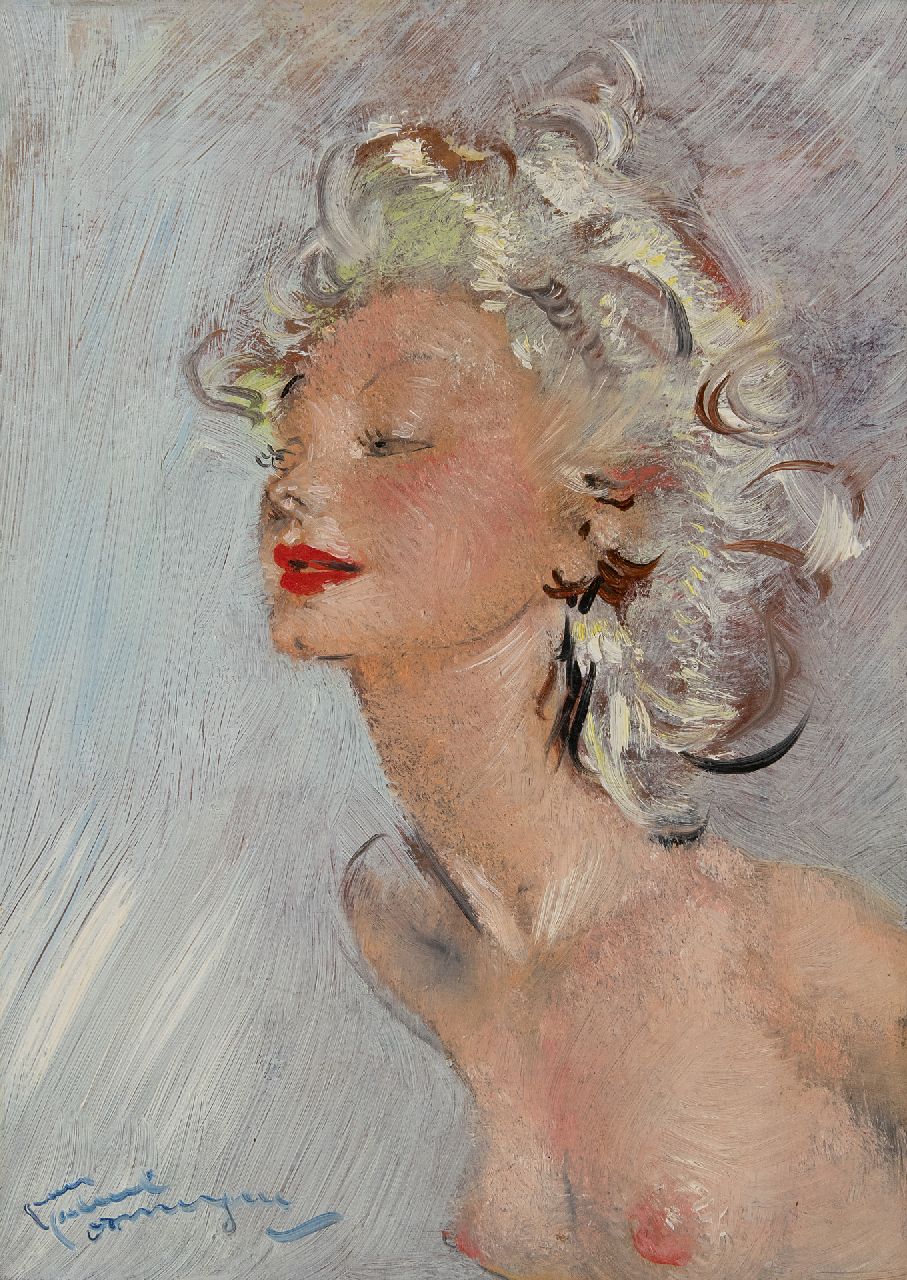 Domergue J.G.  | Jean-Gabriel Domergue | Paintings offered for sale | La blonde, oil on board 33.0 x 41.0 cm, signed l.l.