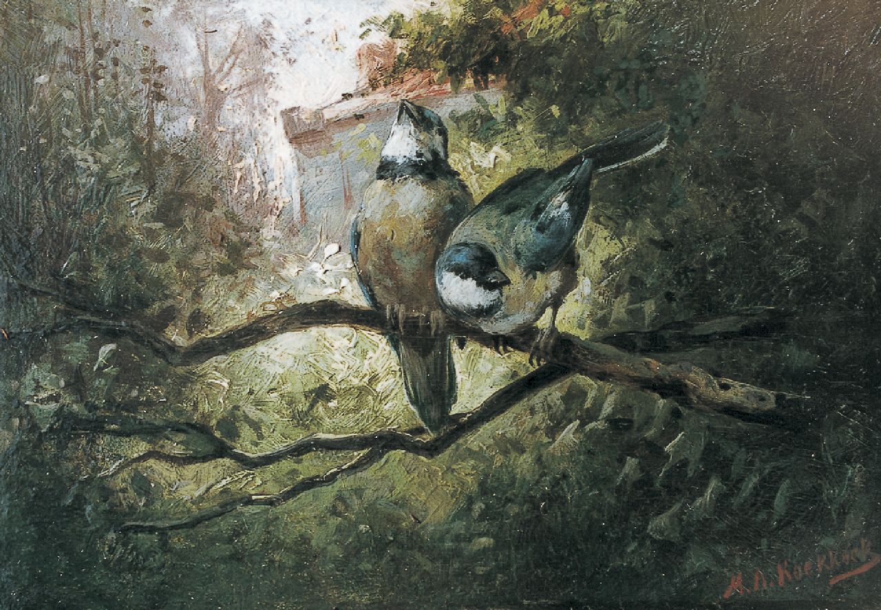 Koekkoek II M.A.  | Marinus Adrianus Koekkoek II, Bluetits, oil on panel 13.5 x 19.7 cm, signed l.r.