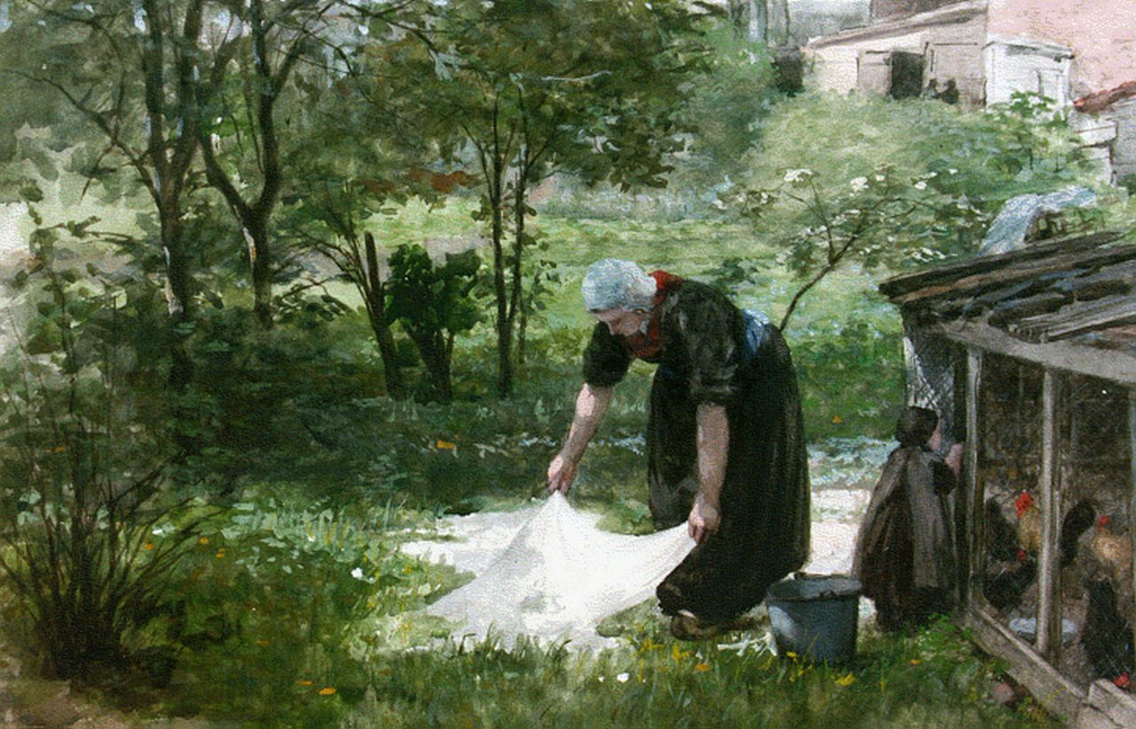 Valkenburg H.  | Hendrik Valkenburg, Washing-day, watercolour on paper 43.0 x 56.0 cm, signed l.r.