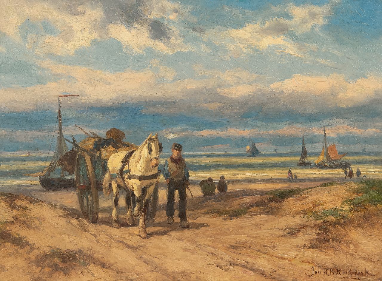 Koekkoek J.H.B.  | Johannes Hermanus Barend 'Jan H.B.' Koekkoek | Paintings offered for sale | Returning from the beach, oil on panel 26.8 x 36.0 cm, signed l.r. and on a label on the reverse