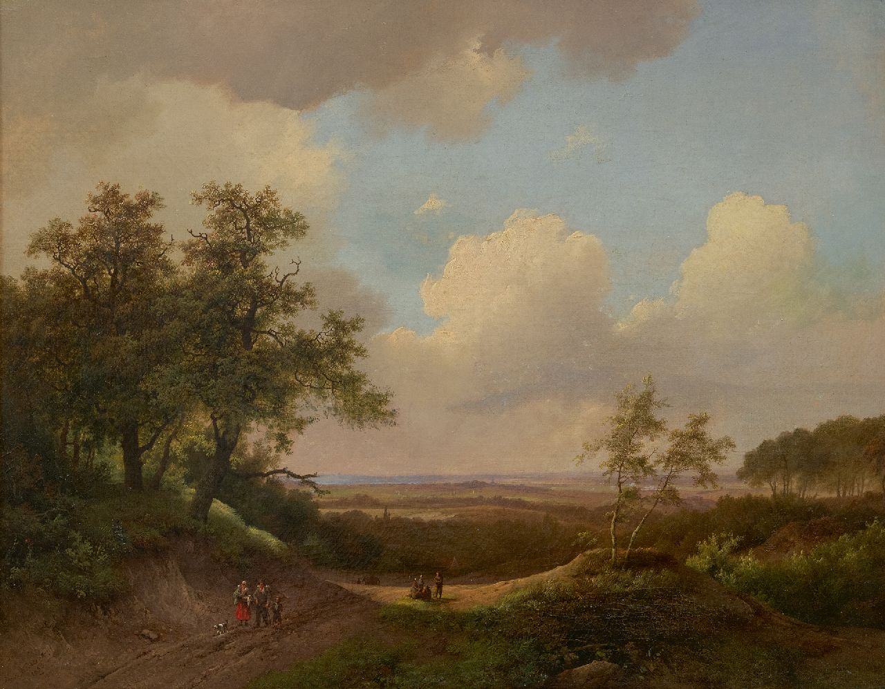 Koekkoek I M.A.  | Marinus Adrianus Koekkoek I | Paintings offered for sale | Panoramic landscape with country people, oil on canvas 51.0 x 65.0 cm, signed l.l. and dated 1850
