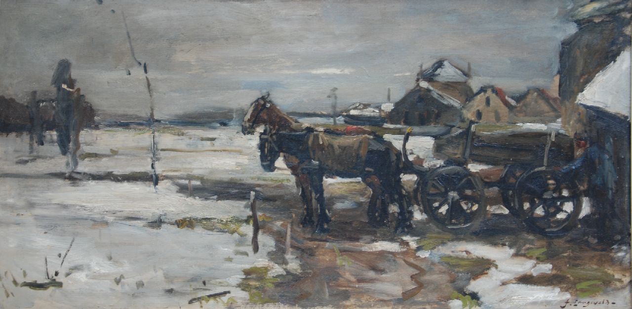 Langeveld F.A.  | Franciscus Arnoldus 'Frans' Langeveld | Paintings offered for sale | Horse and wagon in the snow, oil on canvas 60.5 x 121.5 cm, signed l.r.